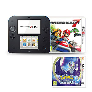 NINTENDO 2DS Nero E Blu + Mario Kart 7 + POKEMON LUNA 3DS